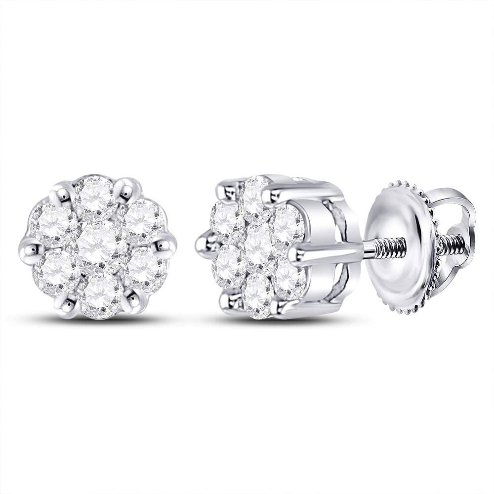 10kt White Gold Womens Round Diamond Flower Cluster Earrings 1/4 Cttw Daisy Joyeria