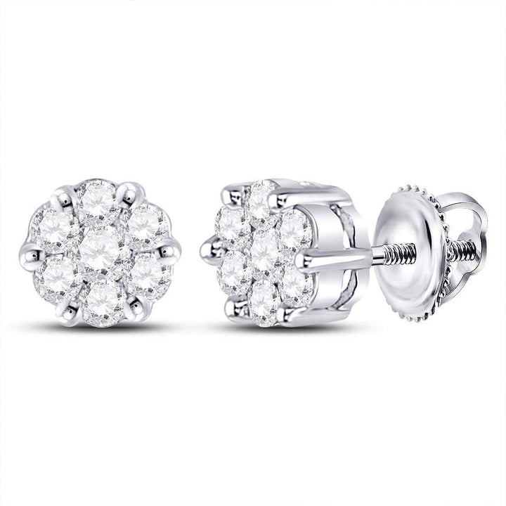 10kt White Gold Womens Round Diamond Flower Cluster Earrings 1/4 Cttw Daisy Joyeria