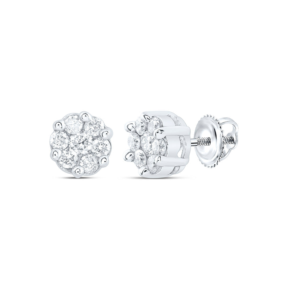 10kt White Gold Womens Round Diamond Flower Cluster Earrings 1/4 Cttw Daisy Joyeria