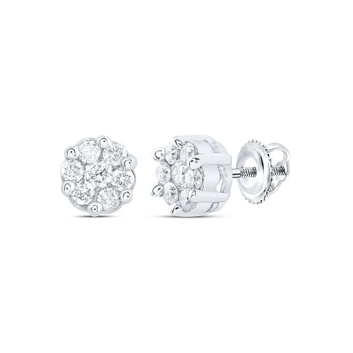 10kt White Gold Womens Round Diamond Flower Cluster Earrings 1/4 Cttw Daisy Joyeria