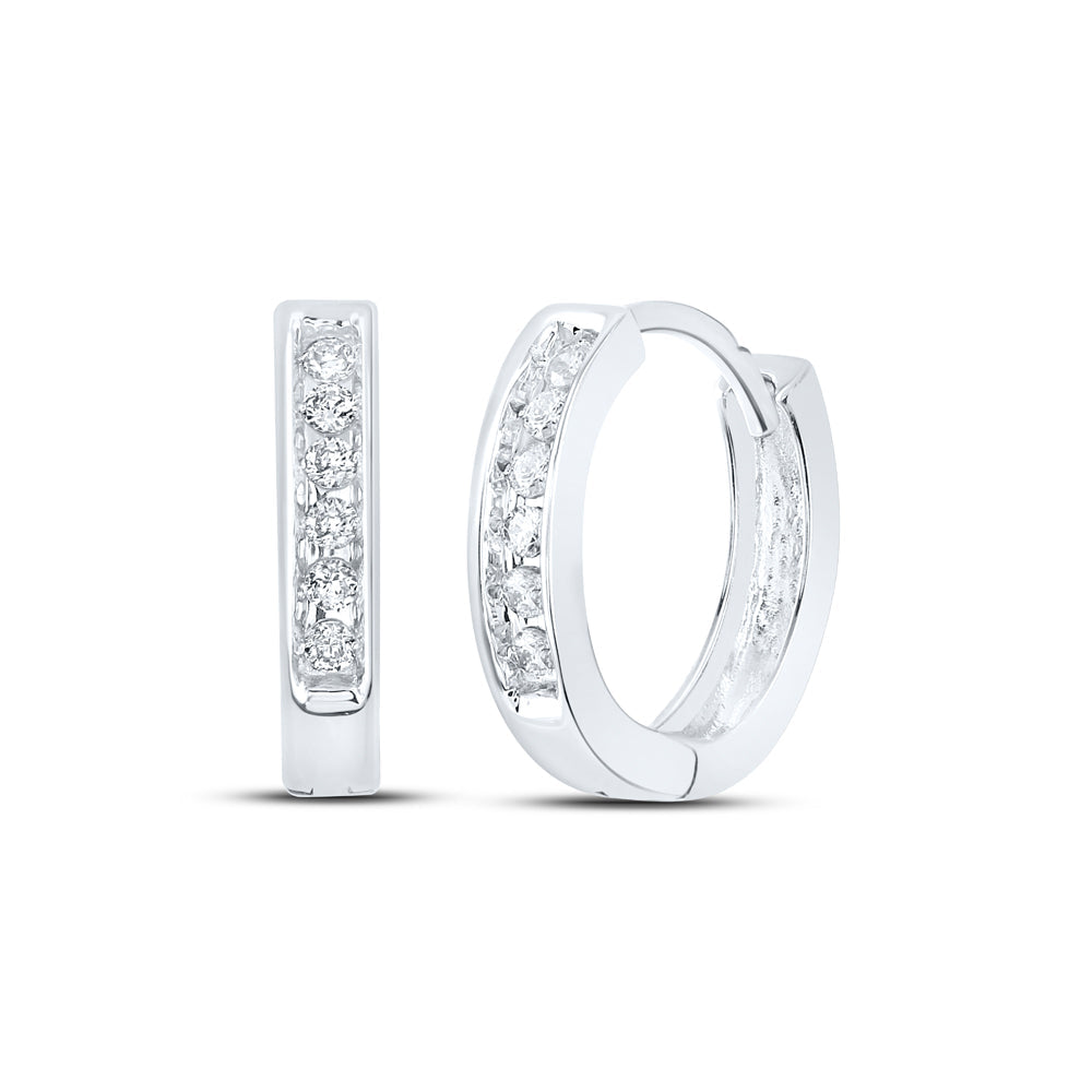 10kt White Gold Womens Round Diamond Hoop Earrings 1/8 Cttw Daisy Joyeria