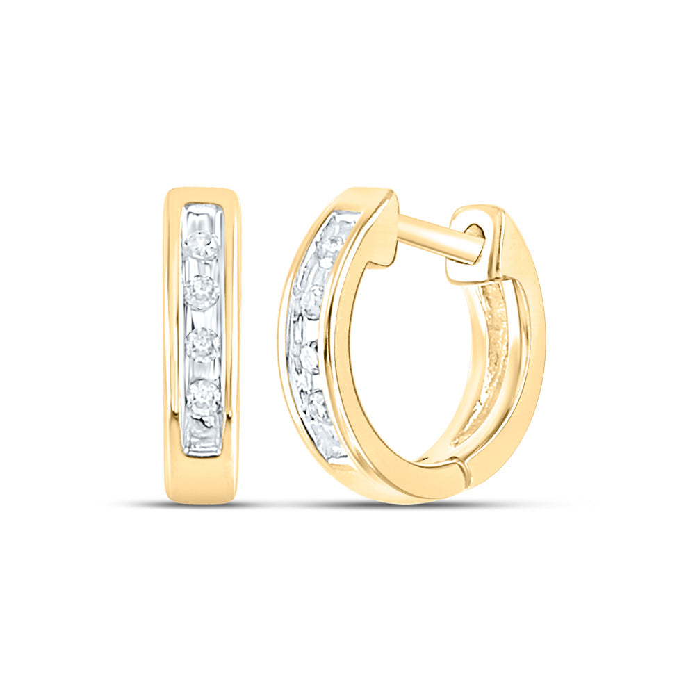 10kt Yellow Gold Womens Round Diamond Single Row Huggie Earrings 1/20 Cttw Daisy Joyeria