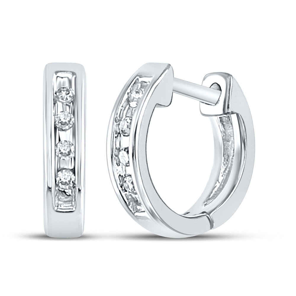 10kt White Gold Womens Round Diamond Single Row Huggie Earrings 1/20 Cttw Daisy Joyeria