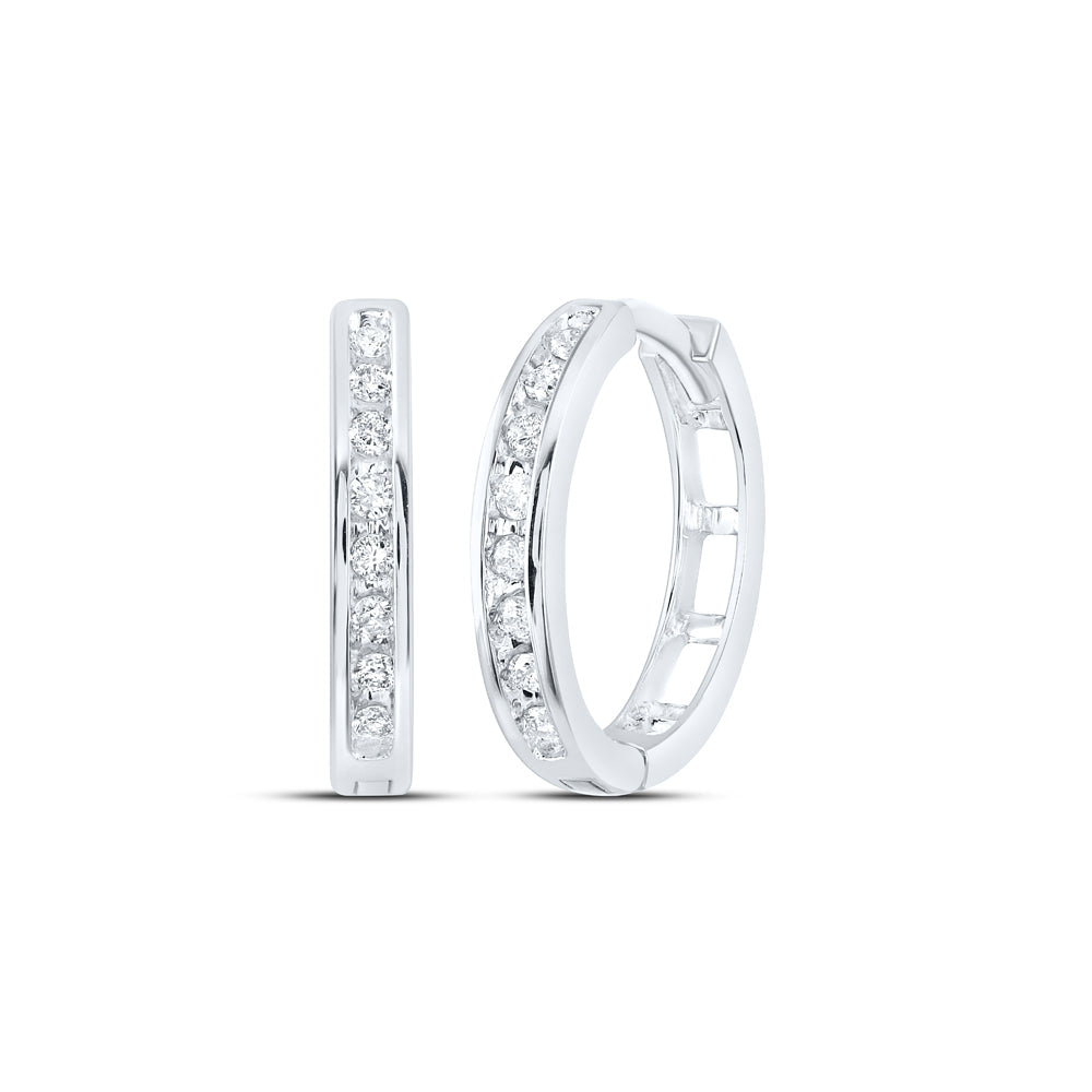 10kt White Gold Womens Round Diamond Hoop Earrings 1/5 Cttw Daisy Joyeria