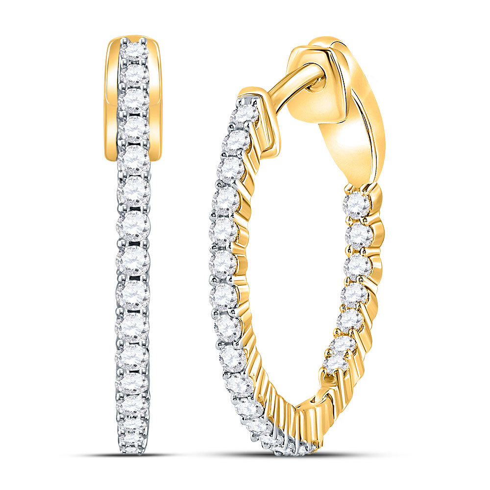 14kt Yellow Gold Womens Round Diamond Inside Outside Hoop Earrings 1/2 Cttw Daisy Joyeria