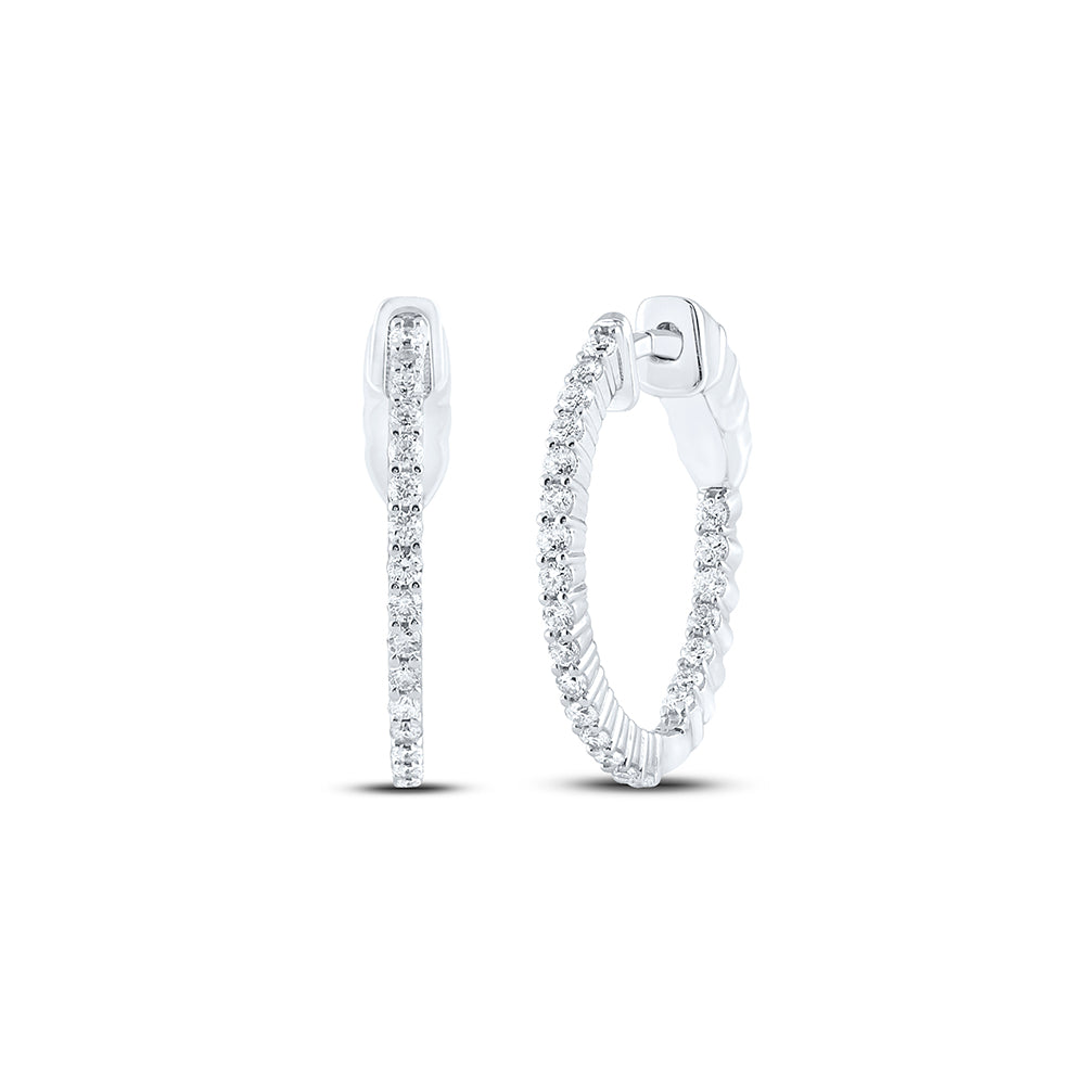10kt White Gold Womens Round Diamond Single Row Hoop Earrings 1/2 Cttw Daisy Joyeria