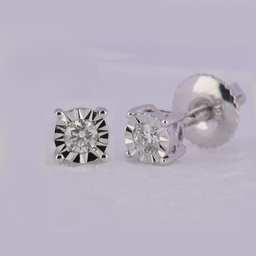 10kt White Gold Womens Round Diamond Solitaire Stud Earrings 1/10 Cttw Daisy Joyeria