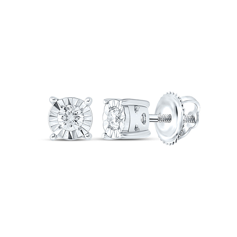 10kt White Gold Womens Round Diamond Solitaire Stud Earrings 1/10 Cttw Daisy Joyeria