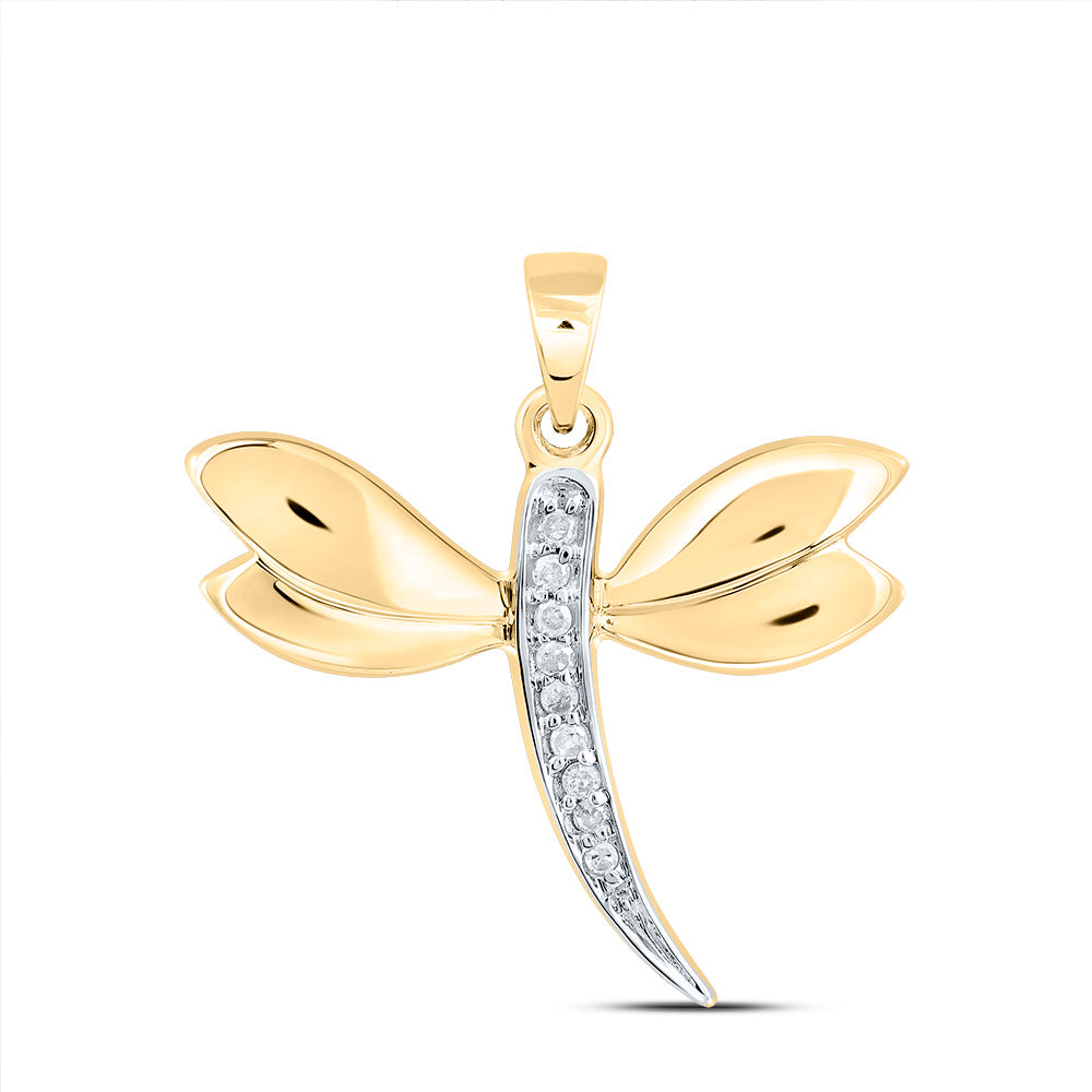 10k Yellow Gold Diamond-accented Dragonfly Womens Winged Bug Insect Charm Pendant .03 Cttw Daisy Joyeria