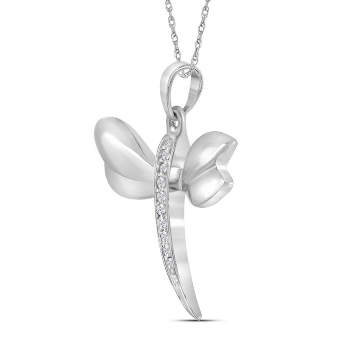 10k White Gold Diamond-accented Dragonfly Womens Winged Bug Insect Charm Pendant .03 Cttw Daisy Joyeria