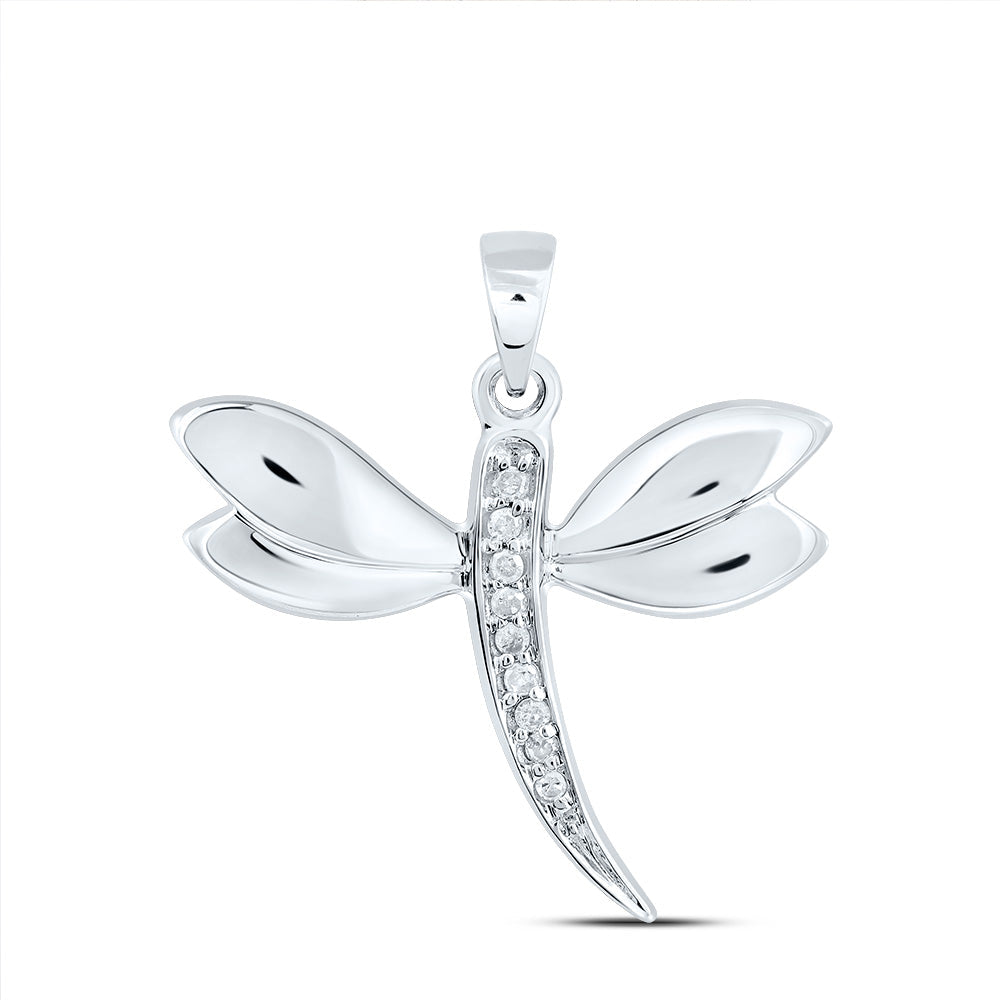 10k White Gold Diamond-accented Dragonfly Womens Winged Bug Insect Charm Pendant .03 Cttw Daisy Joyeria