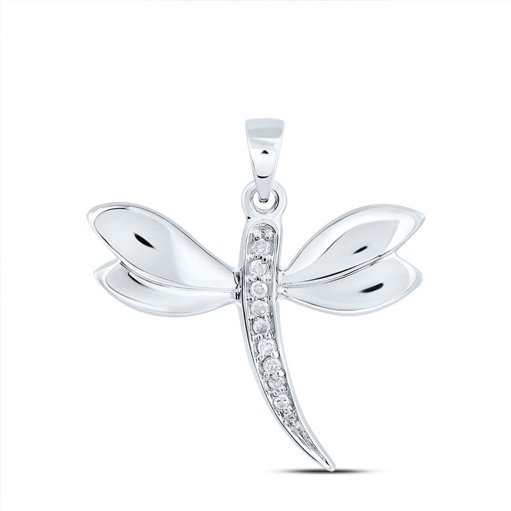 10k White Gold Diamond-accented Dragonfly Womens Winged Bug Insect Charm Pendant .03 Cttw Daisy Joyeria