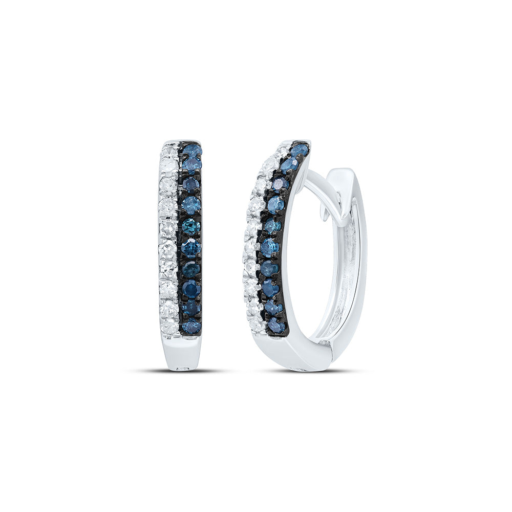 10kt White Gold Womens Round Blue Color Enhanced Diamond Huggie Earrings 1/5 Cttw Daisy Joyeria