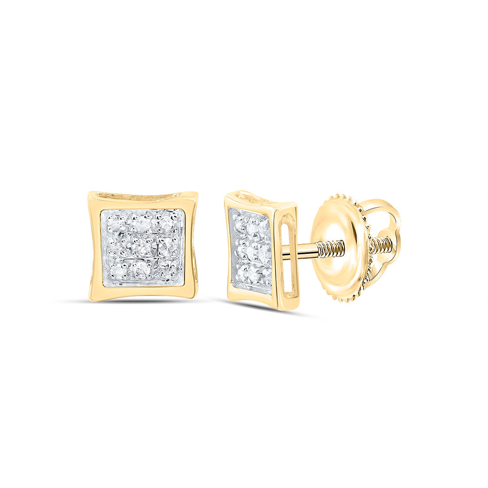 10kt Yellow Gold Womens Round Diamond Square Kite Cluster Stud Earrings 1/20 Cttw Daisy Joyeria