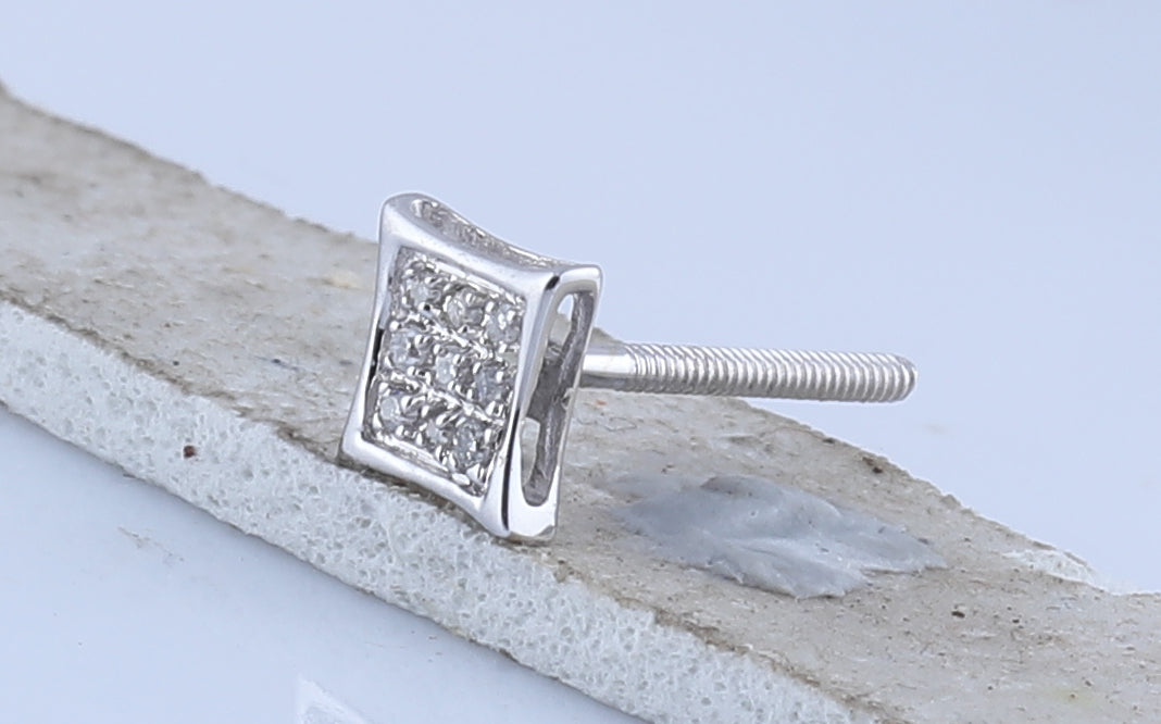 10kt White Gold Womens Round Diamond Square Kite Cluster Stud Earrings 1/20 Cttw Daisy Joyeria