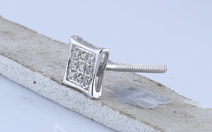 10kt White Gold Womens Round Diamond Square Kite Cluster Stud Earrings 1/20 Cttw Daisy Joyeria