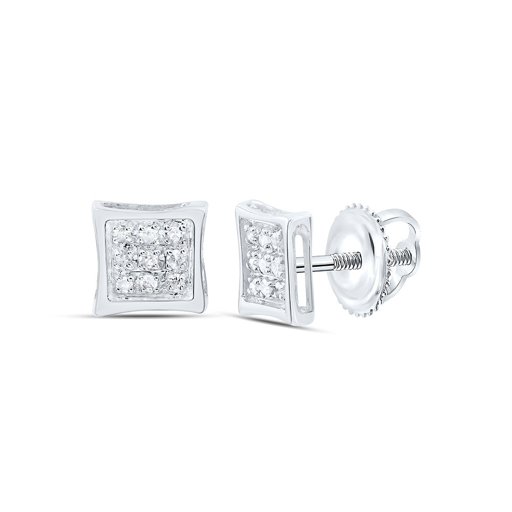 10kt White Gold Womens Round Diamond Square Kite Cluster Stud Earrings 1/20 Cttw Daisy Joyeria