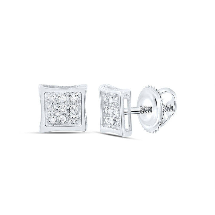 10kt White Gold Womens Round Diamond Square Kite Cluster Stud Earrings 1/20 Cttw Daisy Joyeria
