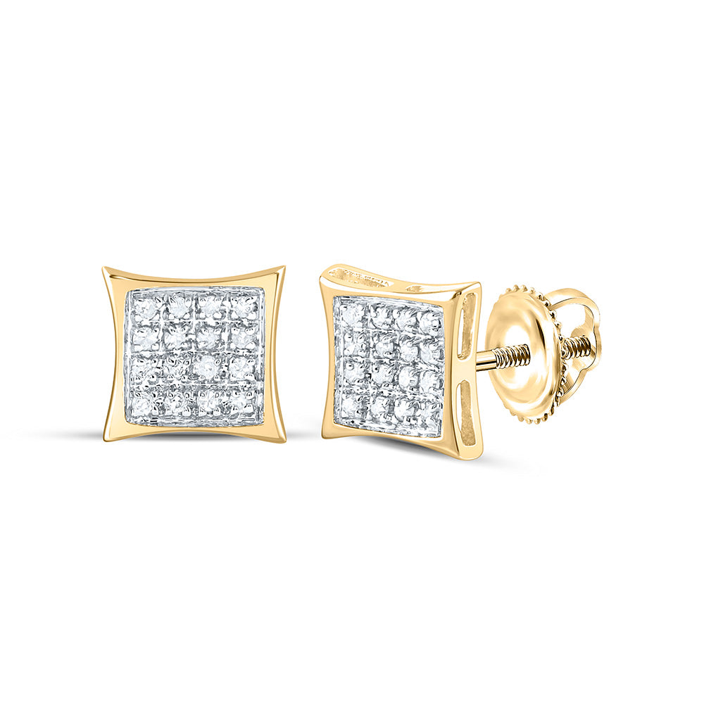 10kt Yellow Gold Womens Round Diamond Square Kite Cluster Stud Earrings 1/10 Cttw Daisy Joyeria