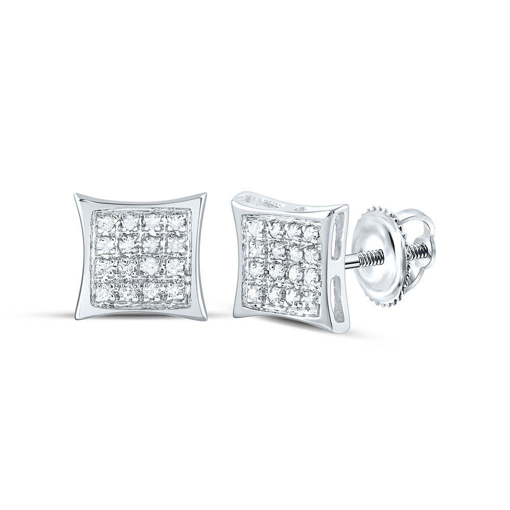 10kt White Gold Womens Round Diamond Square Kite Cluster Stud Earrings 1/10 Cttw Daisy Joyeria