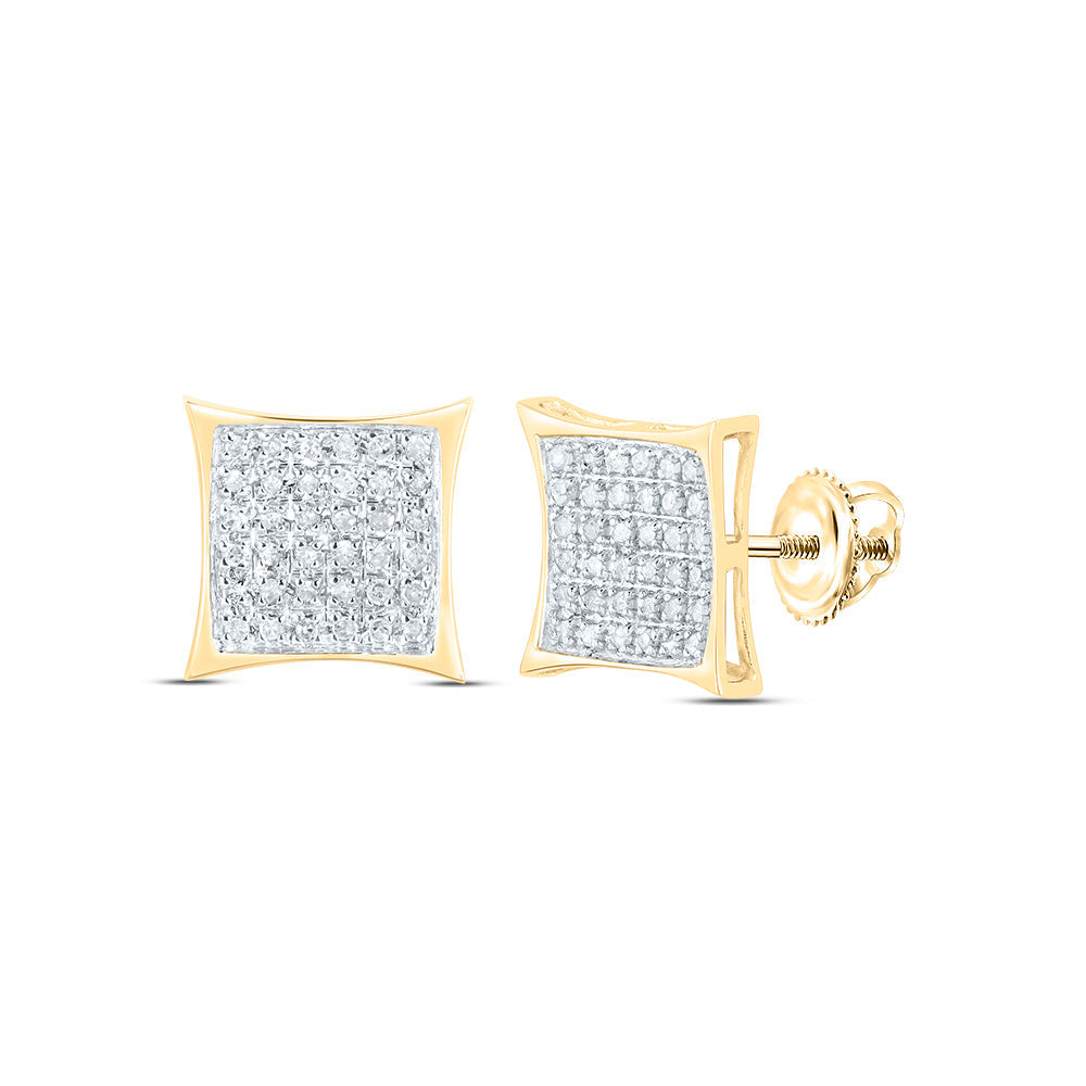 10kt Yellow Gold Womens Round Diamond Square Kite Cluster Earrings 1/6 Cttw Daisy Joyeria