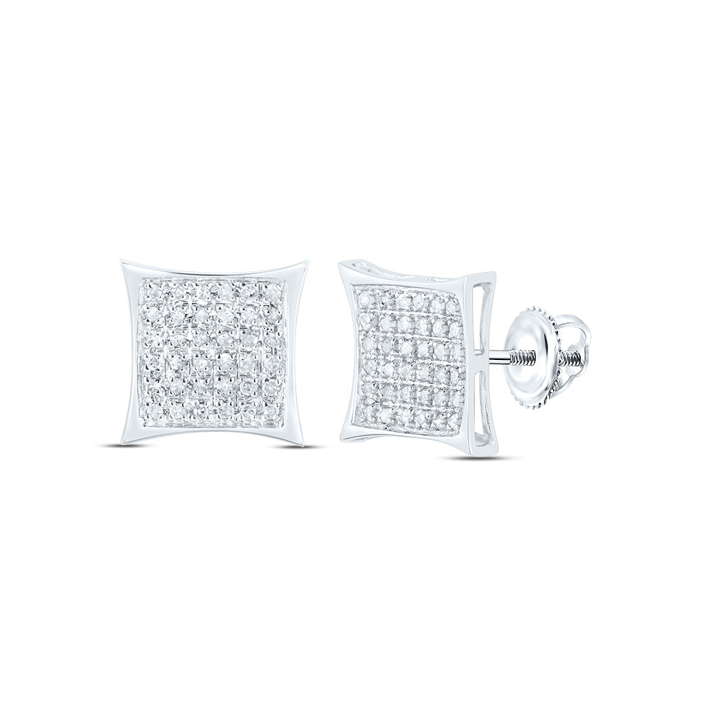 10kt White Gold Womens Round Diamond Square Cluster Earrings 1/6 Cttw Daisy Joyeria