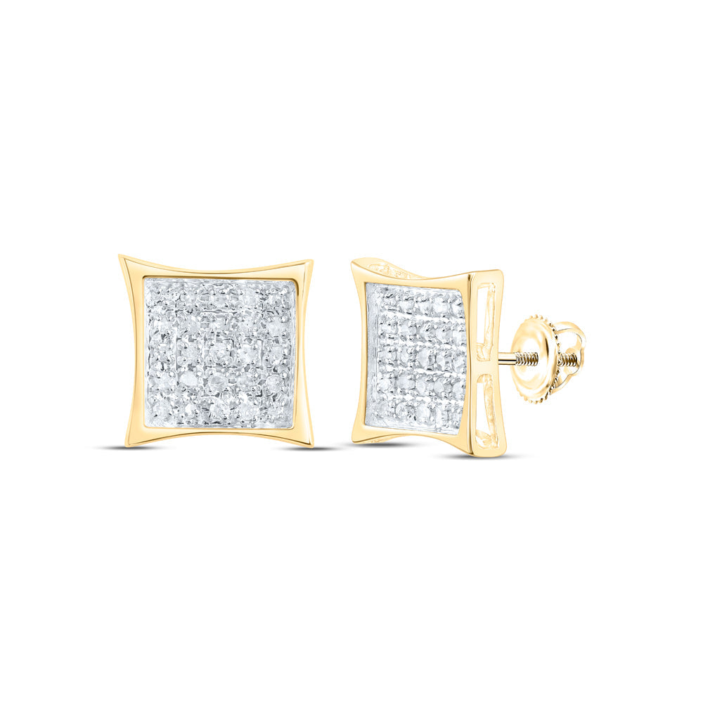 10kt Yellow Gold Womens Round Diamond Square Cluster Earrings 1/4 Cttw Daisy Joyeria