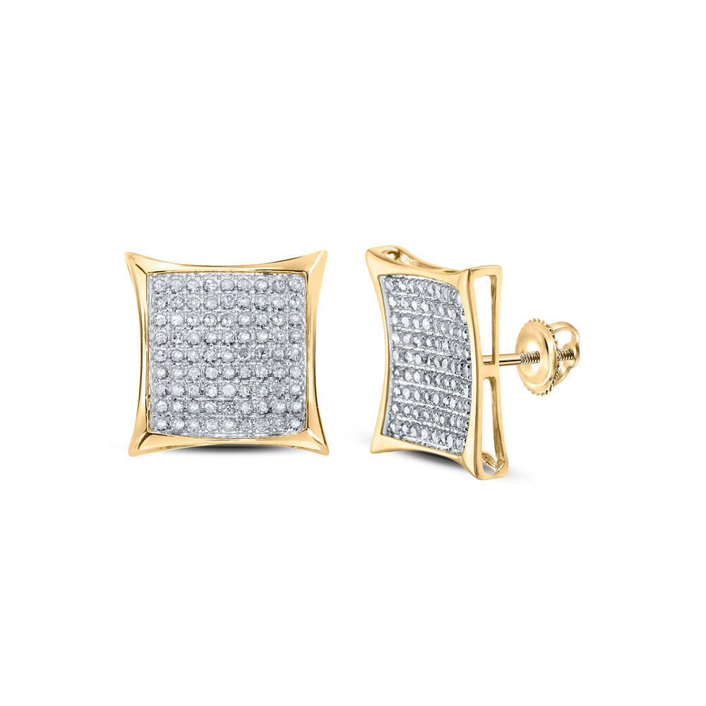 10kt Yellow Gold Womens Round Diamond Square Cluster Screwback Earrings 1/2 Cttw Daisy Joyeria