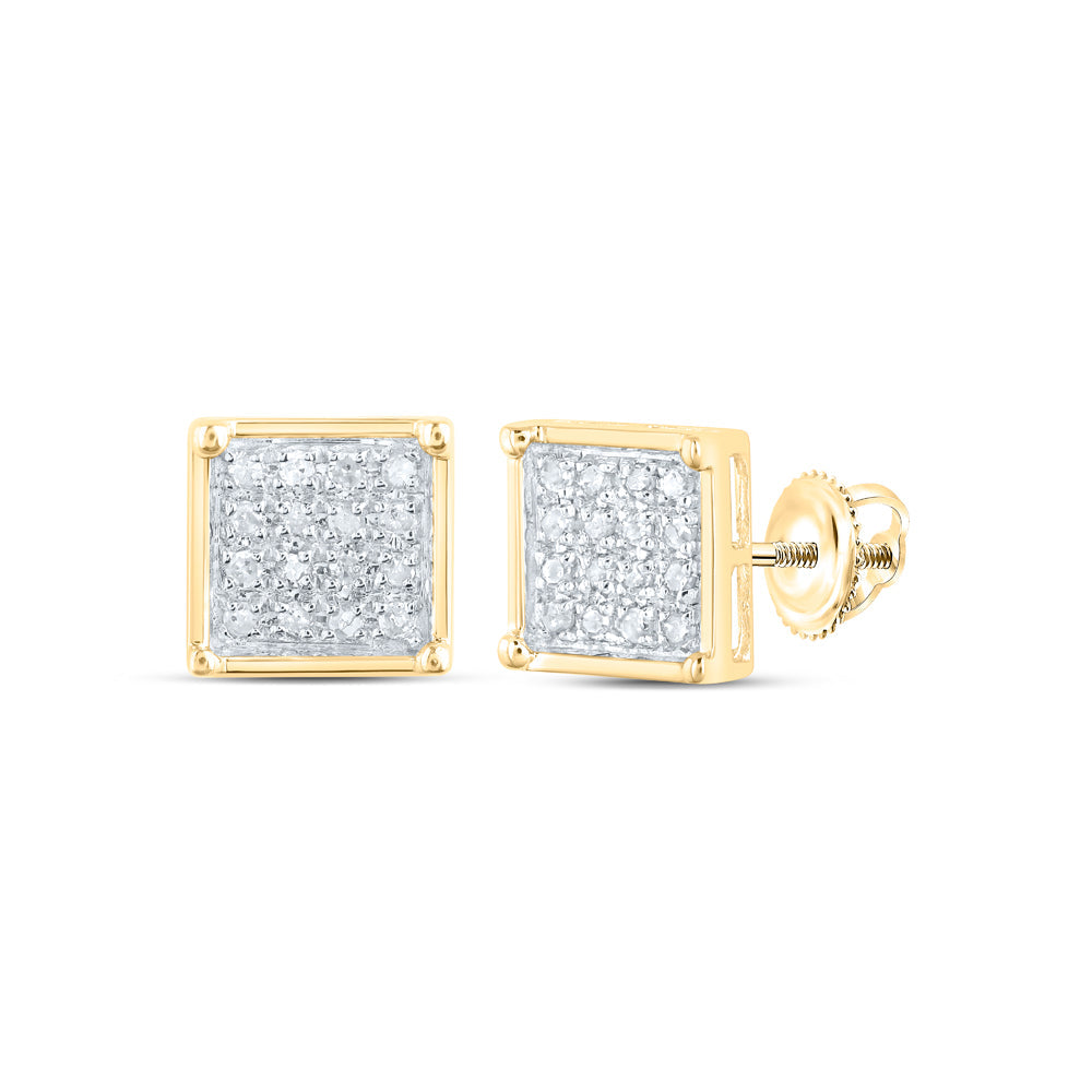 10kt Yellow Gold Womens Round Diamond Square Cluster Earrings 1/10 Cttw Daisy Joyeria