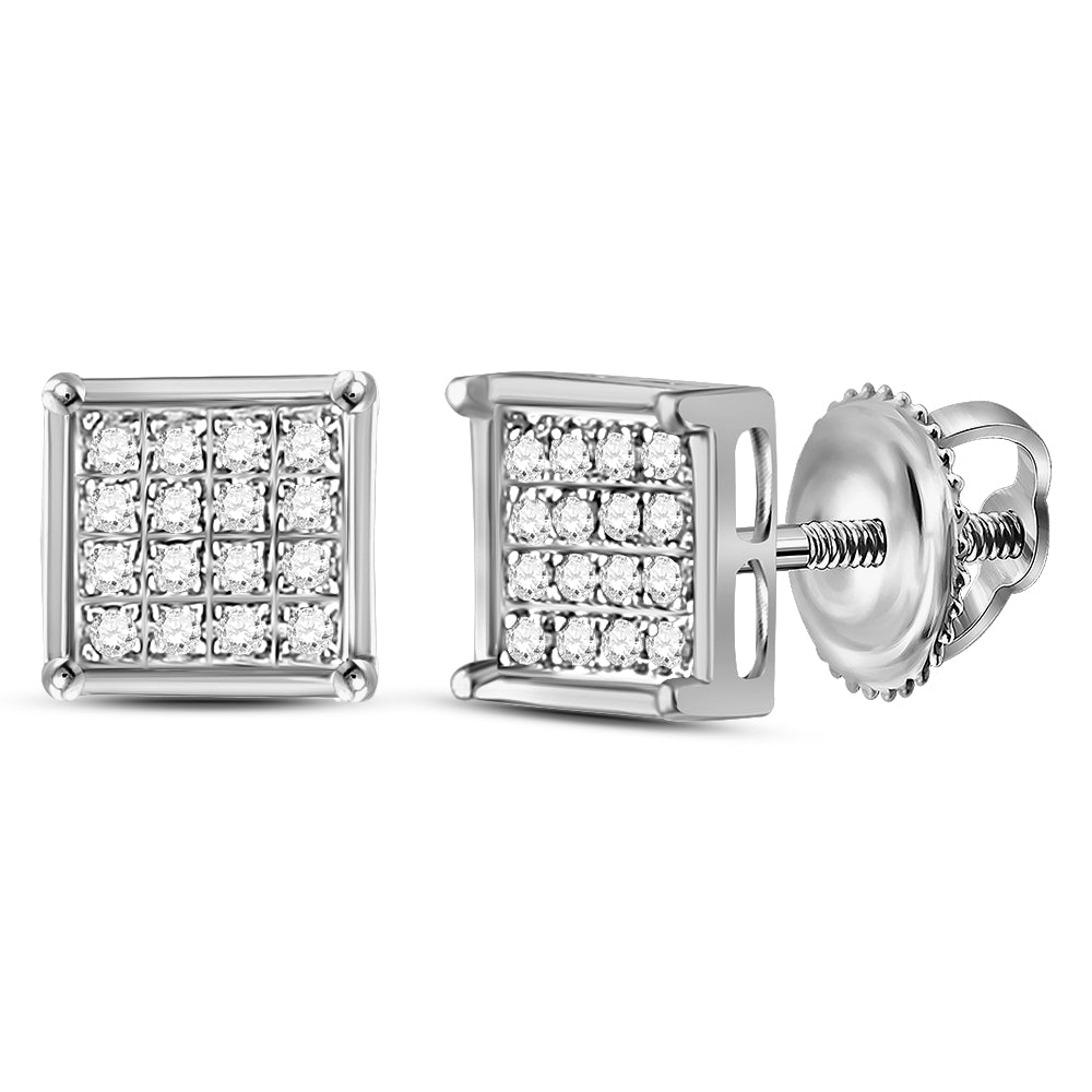 10kt White Gold Womens Round Diamond Square Cluster Earrings 1/10 Cttw Daisy Joyeria