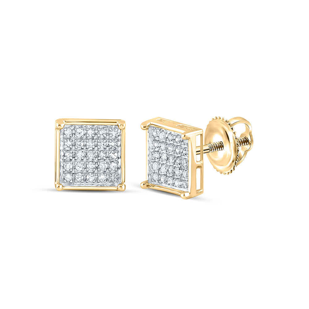 10kt Yellow Gold Unisex Round Diamond Square Cluster Stud Earrings 1/6 Cttw Daisy Joyeria