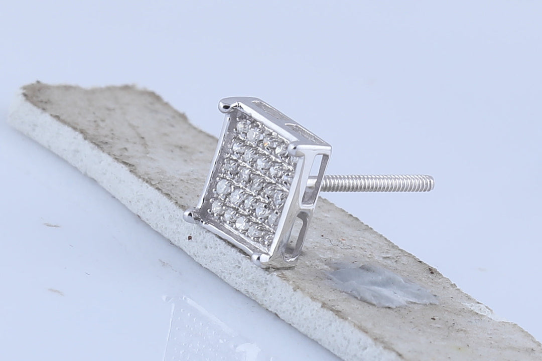 10kt White Gold Unisex Round Diamond Square Cluster Stud Earrings 1/6 Cttw Daisy Joyeria