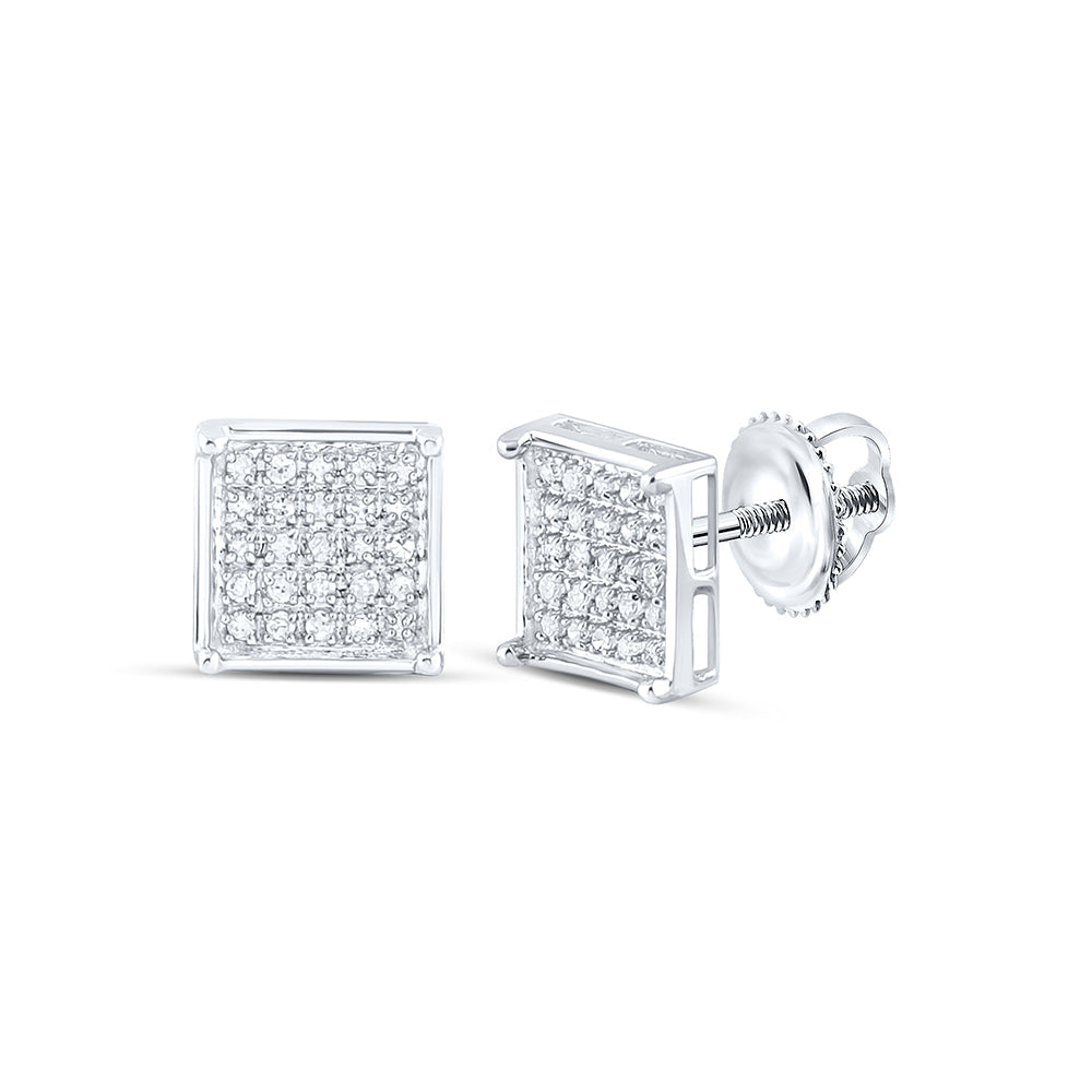 10kt White Gold Unisex Round Diamond Square Cluster Stud Earrings 1/6 Cttw Daisy Joyeria