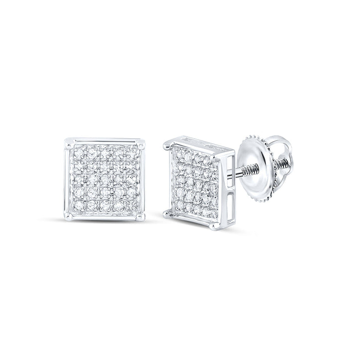10kt White Gold Unisex Round Diamond Square Cluster Stud Earrings 1/6 Cttw Daisy Joyeria