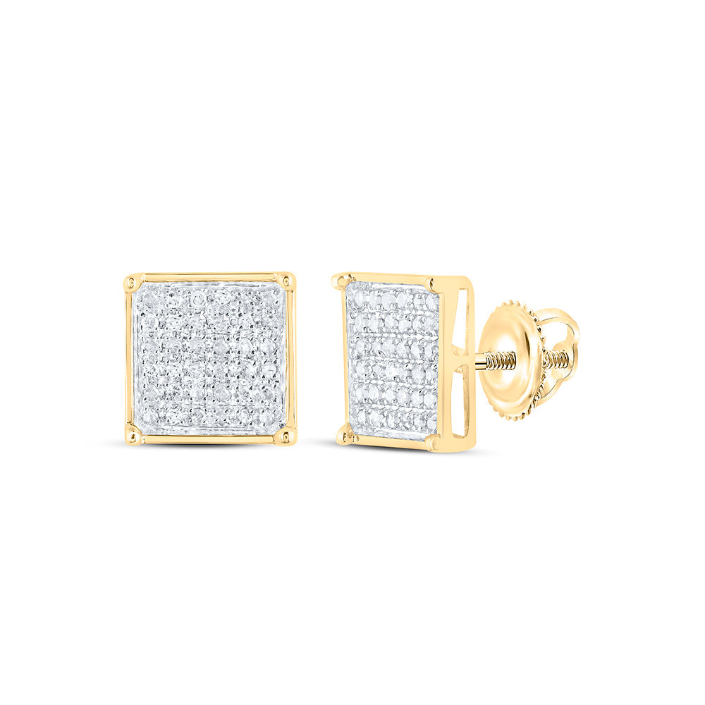10kt Yellow Gold Womens Round Diamond Square Cluster Earrings 1/4 Cttw Daisy Joyeria