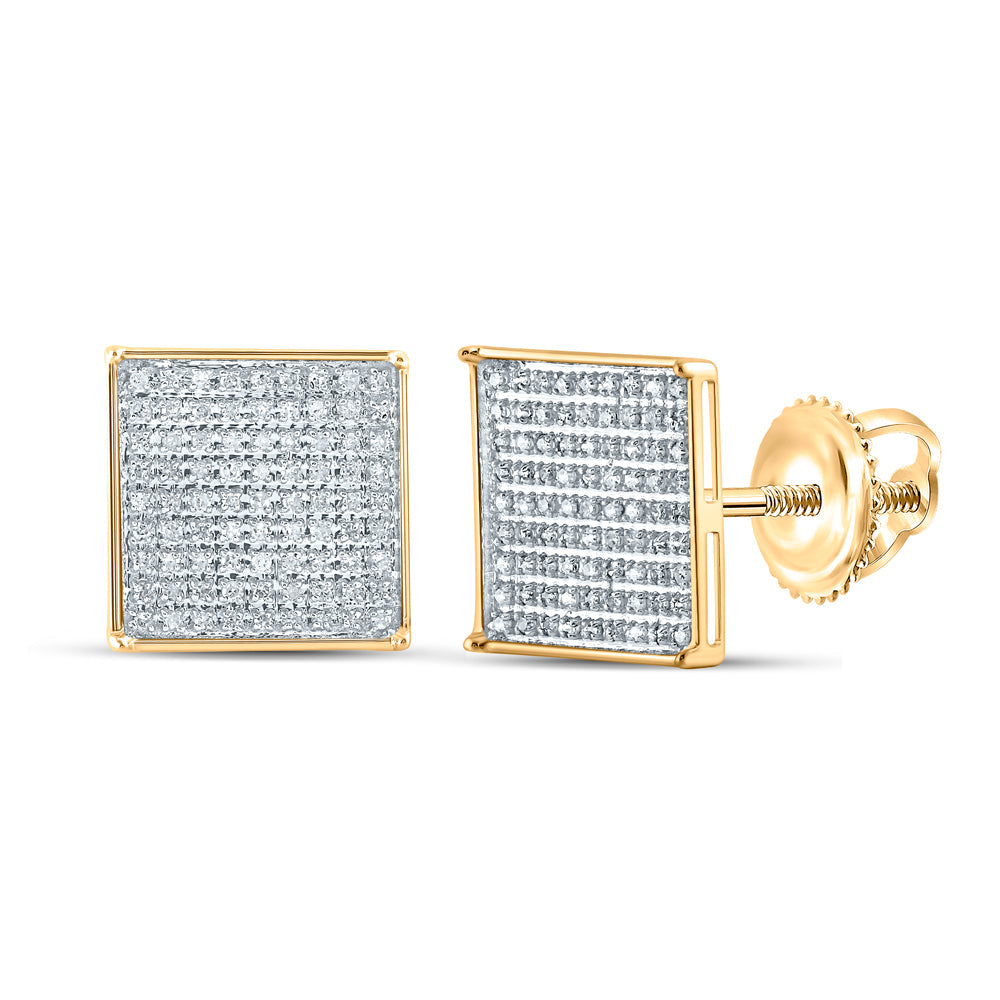 10kt Yellow Gold Womens Round Pave-set Diamond Square Cluster Earrings 1/2 Cttw Daisy Joyeria