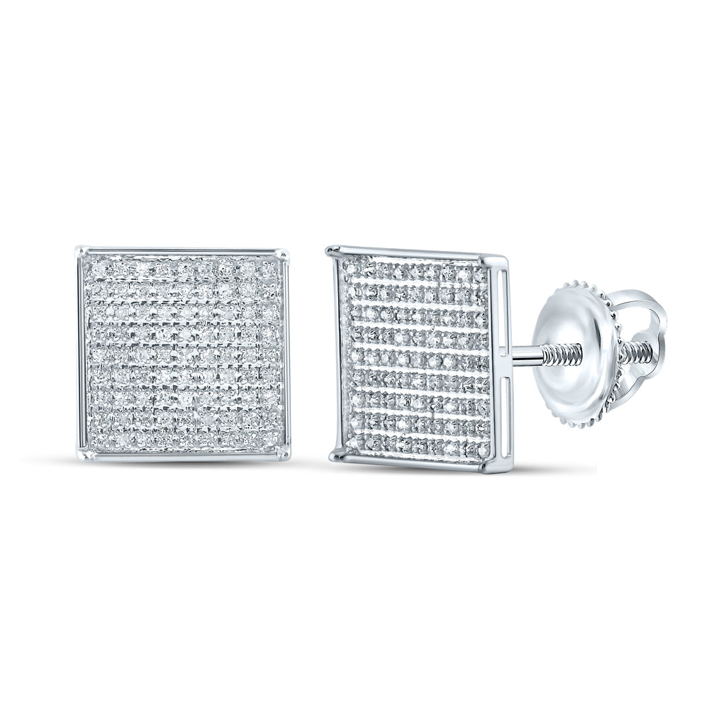 10kt White Gold Womens Round Pave-set Diamond Square Cluster Earrings 1/2 Cttw Daisy Joyeria