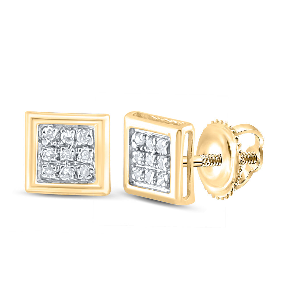 10kt Yellow Gold Womens Round Diamond Square Cluster Stud Earrings 1/20 Cttw Daisy Joyeria