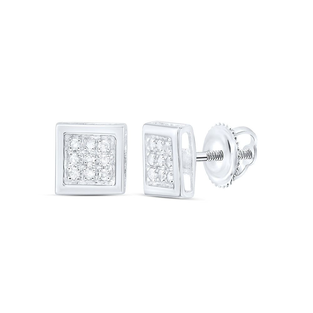 10kt White Gold Womens Round Diamond Square Cluster Stud Earrings 1/20 Cttw Daisy Joyeria