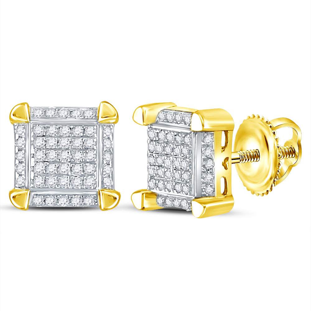 10kt Yellow Gold Mens Round Diamond Square Cluster Stud Earrings 1/6 Cttw Daisy Joyeria
