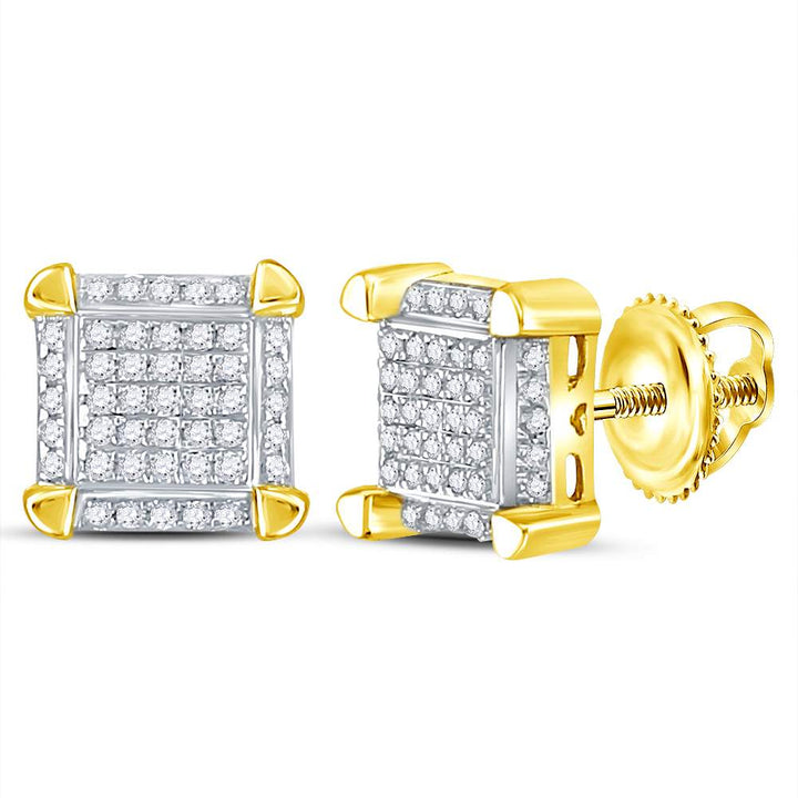 10kt Yellow Gold Mens Round Diamond Square Cluster Stud Earrings 1/6 Cttw Daisy Joyeria