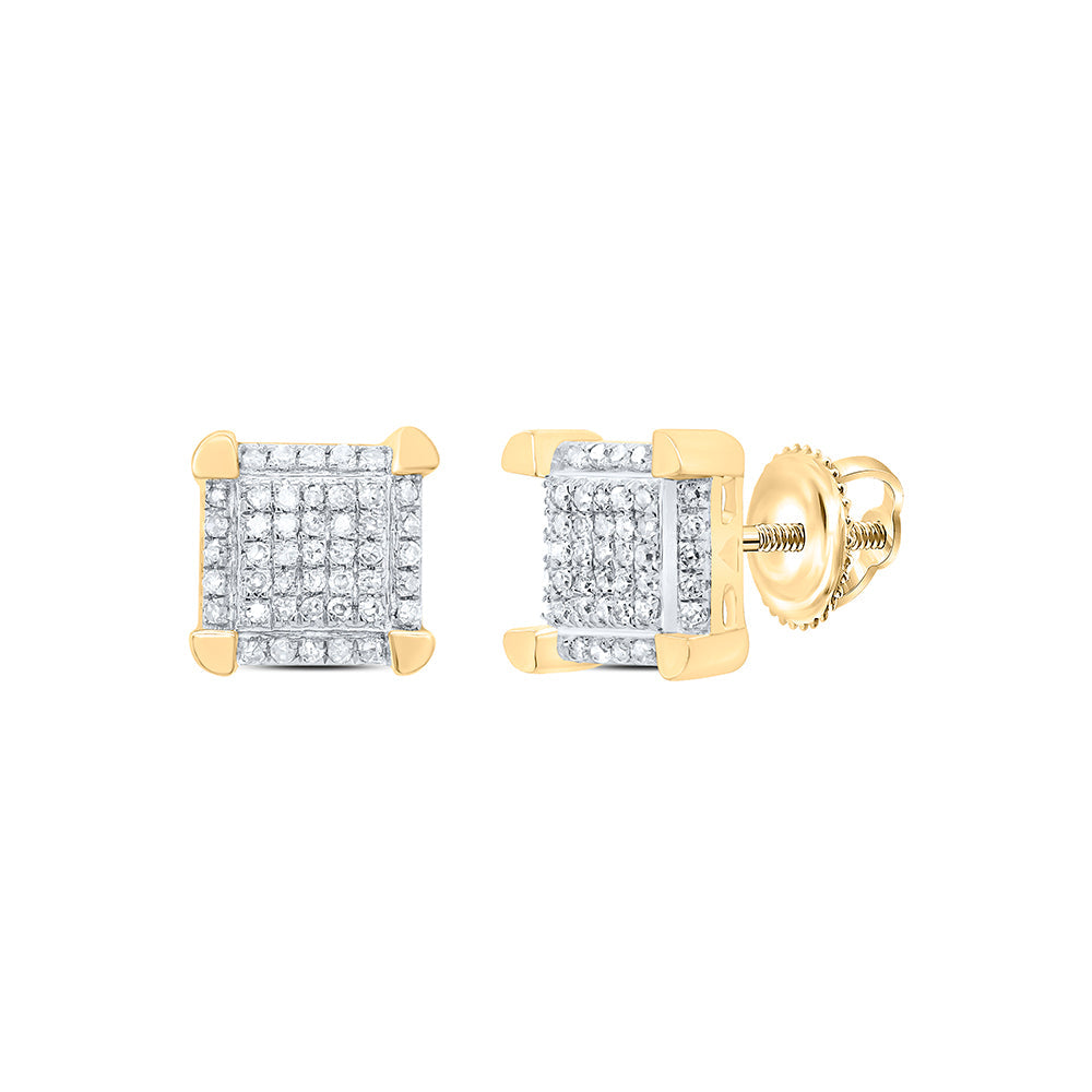 10kt Yellow Gold Mens Round Diamond Square Cluster Stud Earrings 1/6 Cttw Daisy Joyeria