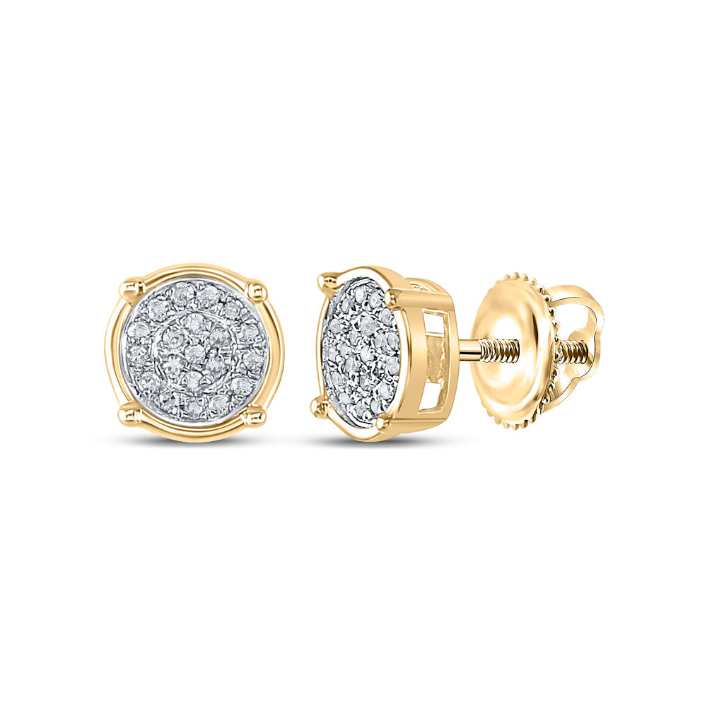 10kt Yellow Gold Womens Round Diamond Circle Cluster Earrings 1/10 Cttw Daisy Joyeria