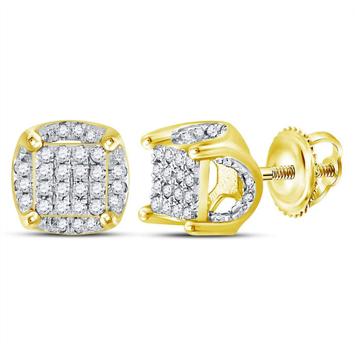 10kt Yellow Gold Mens Round Diamond Cluster Stud Earrings 1/5 Cttw Daisy Joyeria