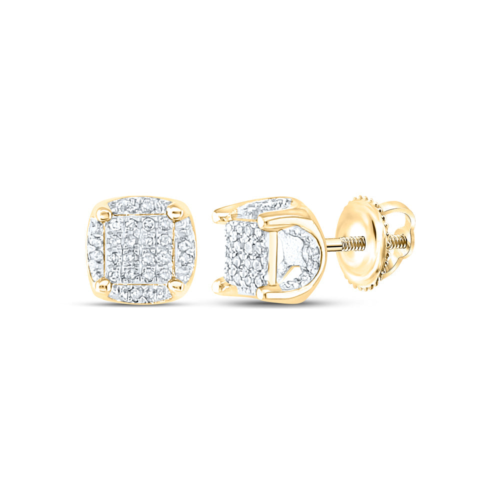 10kt Yellow Gold Mens Round Diamond Cluster Stud Earrings 1/5 Cttw Daisy Joyeria