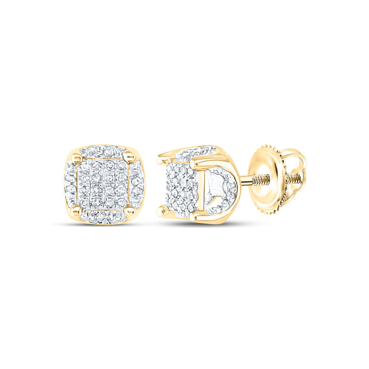 10kt Yellow Gold Mens Round Diamond Cluster Stud Earrings 1/5 Cttw Daisy Joyeria