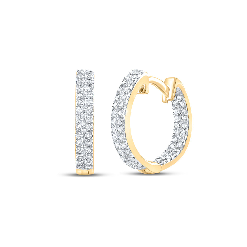 10kt Yellow Gold Womens Round Diamond Hoop Earrings 1/5 Cttw Daisy Joyeria