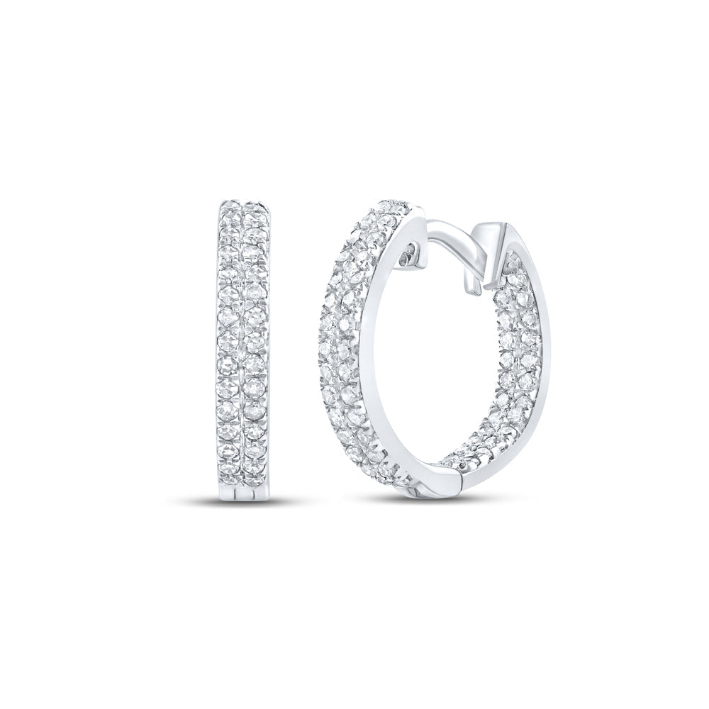 10kt White Gold Womens Round Diamond Hoop Earrings 1/5 Cttw Daisy Joyeria