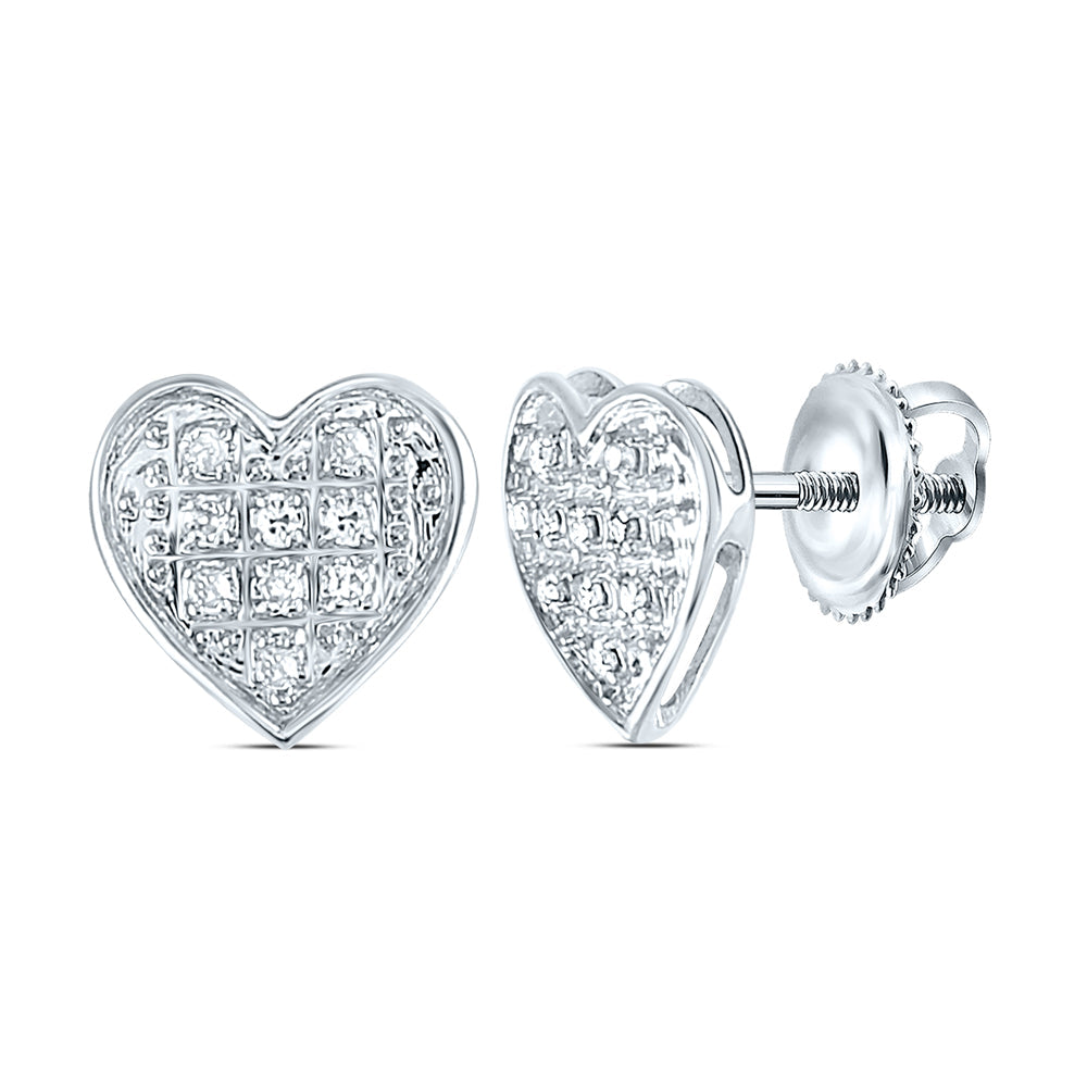 10kt White Gold Womens Round Diamond Heart Cluster Stud Earrings 1/20 Cttw Daisy Joyeria