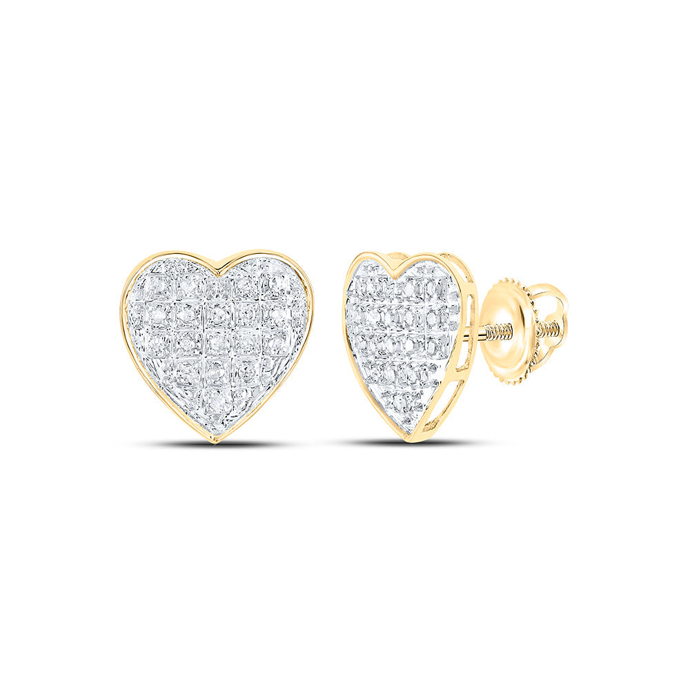 10kt Yellow Gold Womens Round Diamond Heart Cluster Earrings 1/10 Cttw Daisy Joyeria